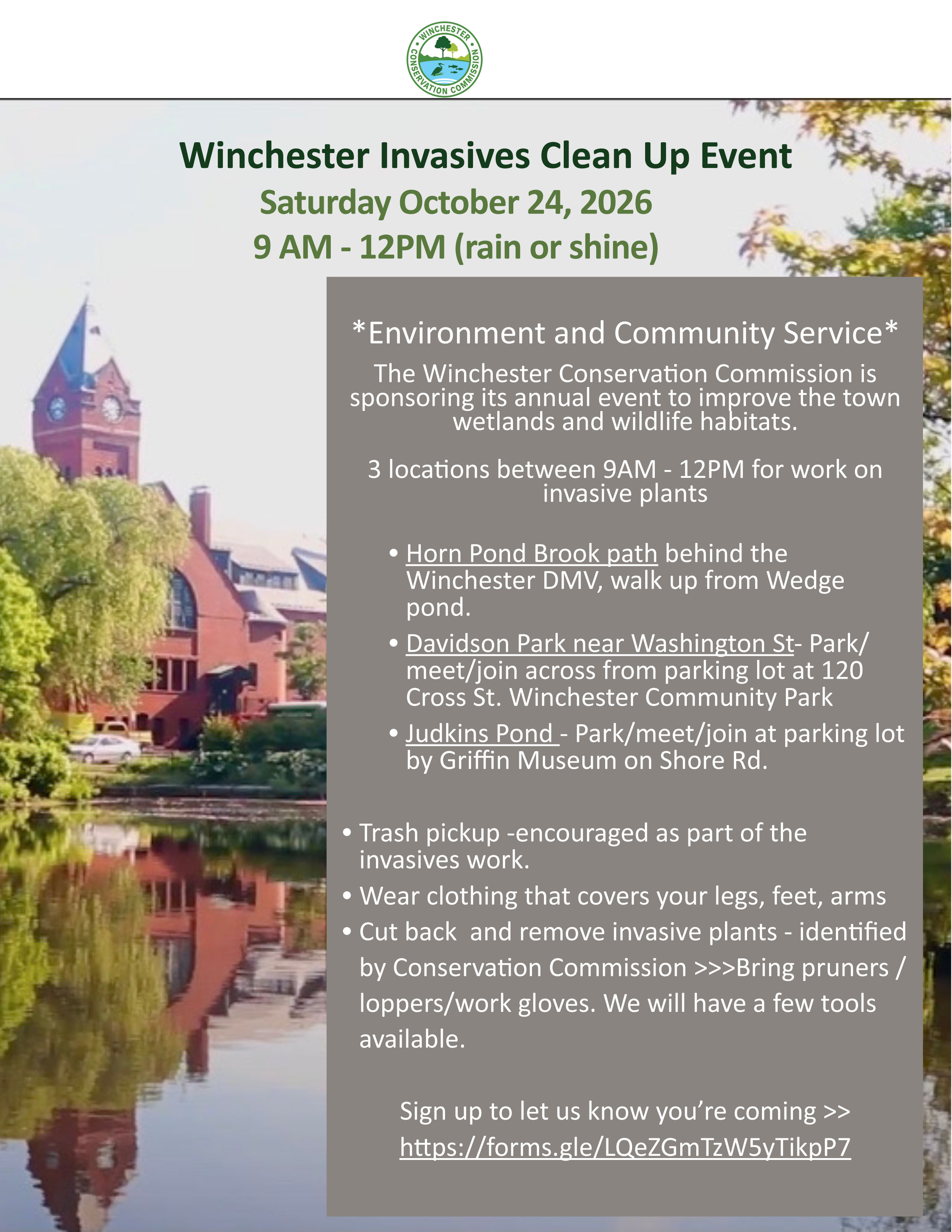 Flier for Winchester Invasives Cleanup